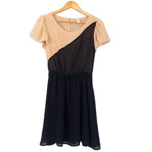 Black and Tan Asymmetrical Bodice Dress